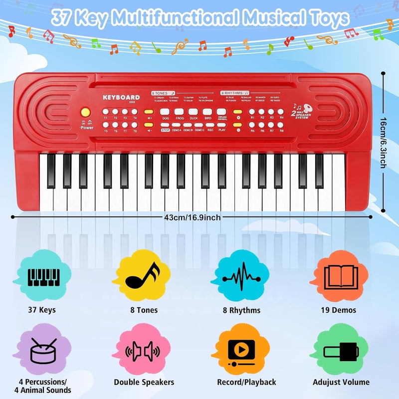 TWFRIC Kids Toddler Toy Piano Keyboard, 37 Key Pianos for Kid Music Toys Instruments with Microphone Dual Speaker Ideal for 3 4 5 6 7 8 Year Old Girl Boy Birthday/Christmas Day Gift (Red) - Image 2